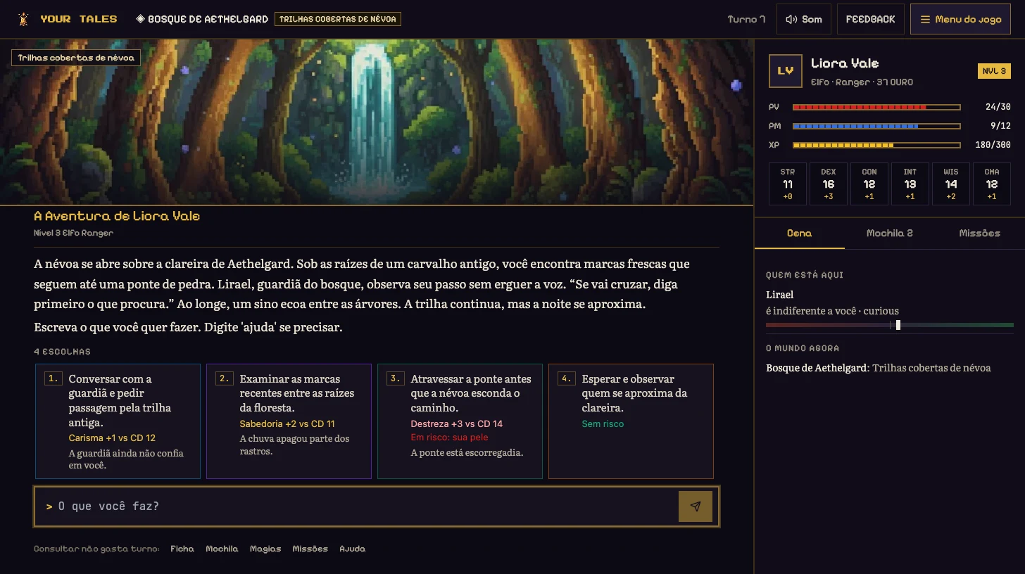 Tela do jogo: cena, narrativa, escolhas e estado do mundo